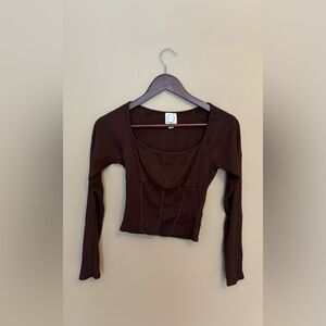 Blue Rain Brown Long Sleeve Crop Top